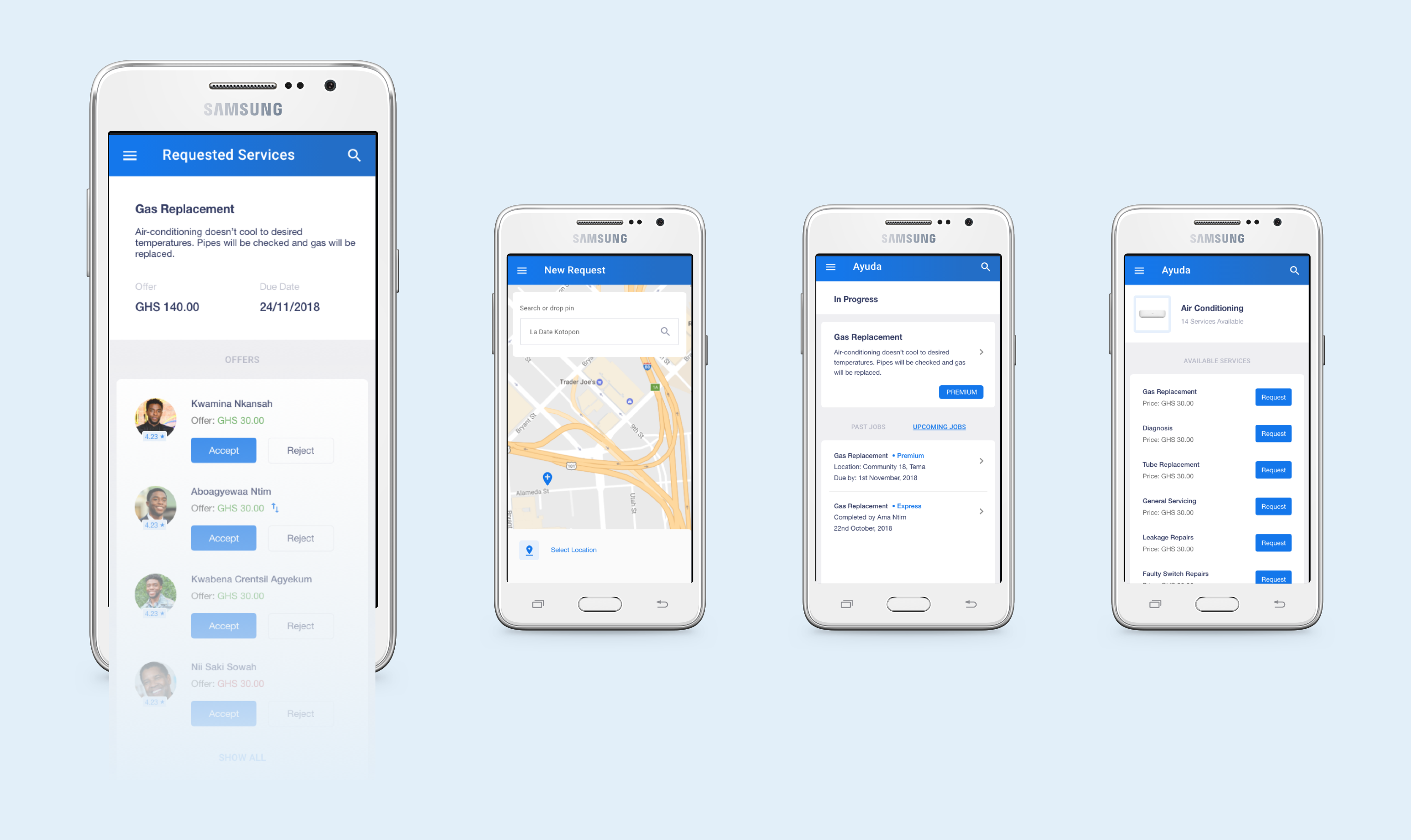 Screens from Ayuda app