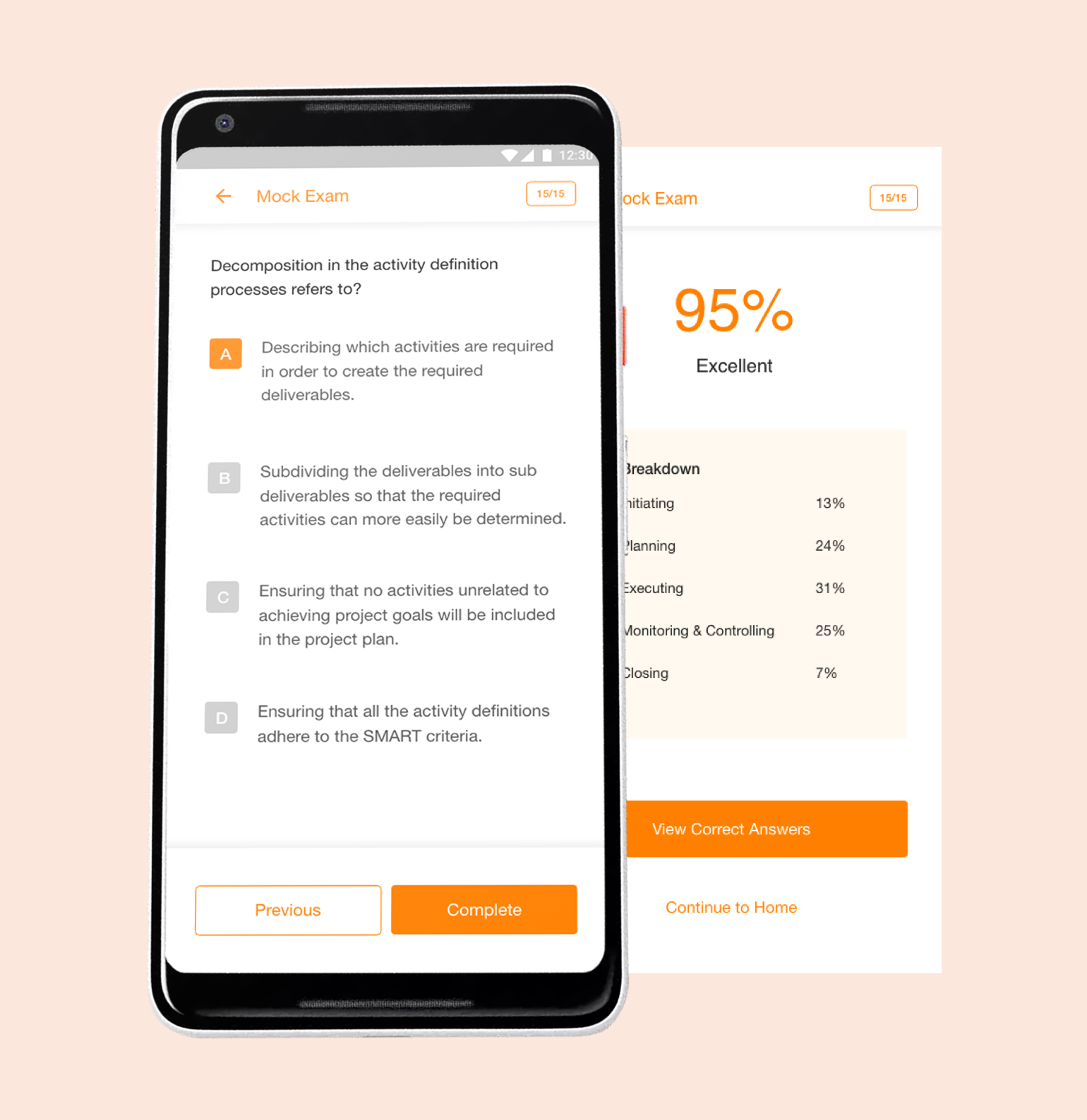 Screens of Test Prep app I designed