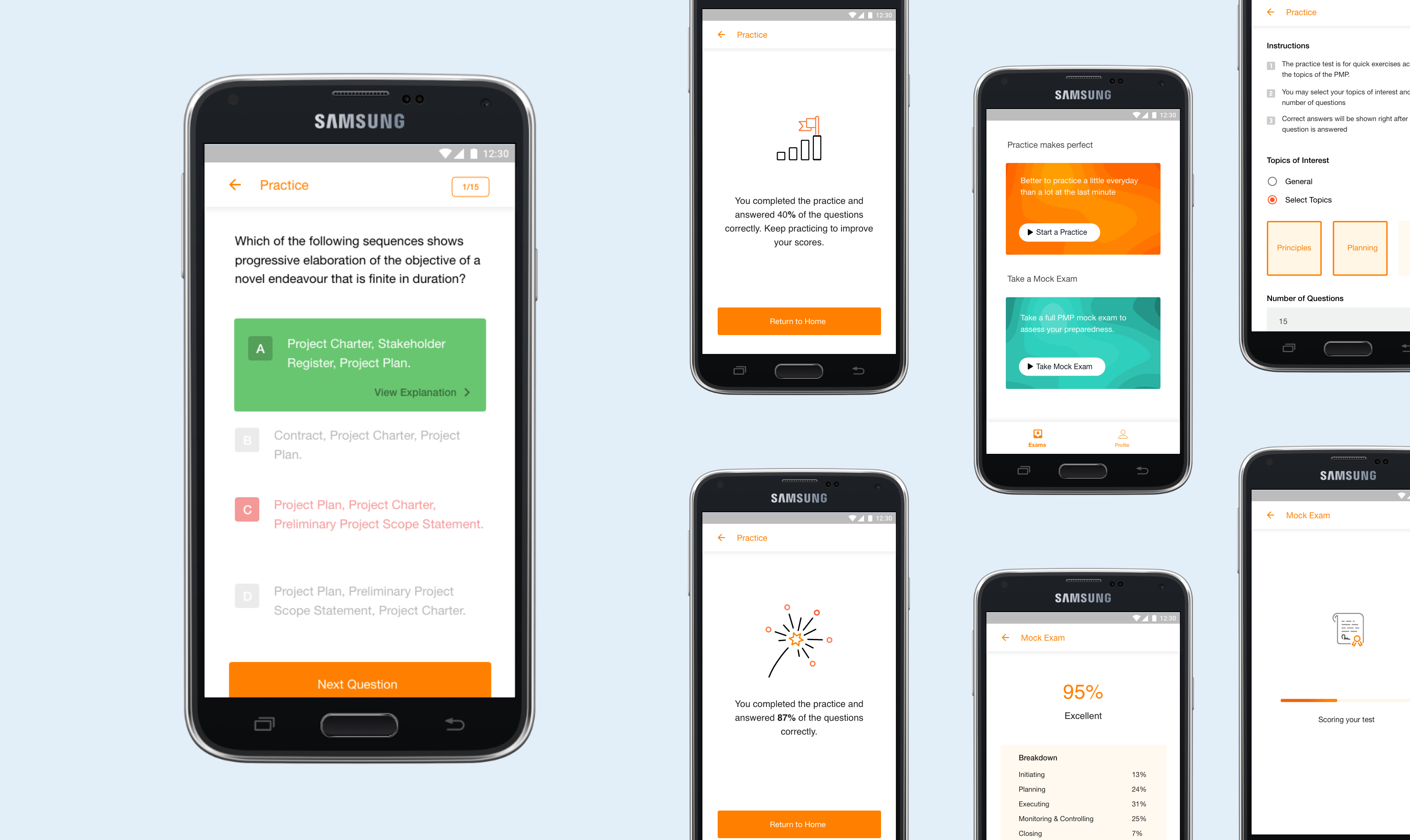 Screens from Test Prep App