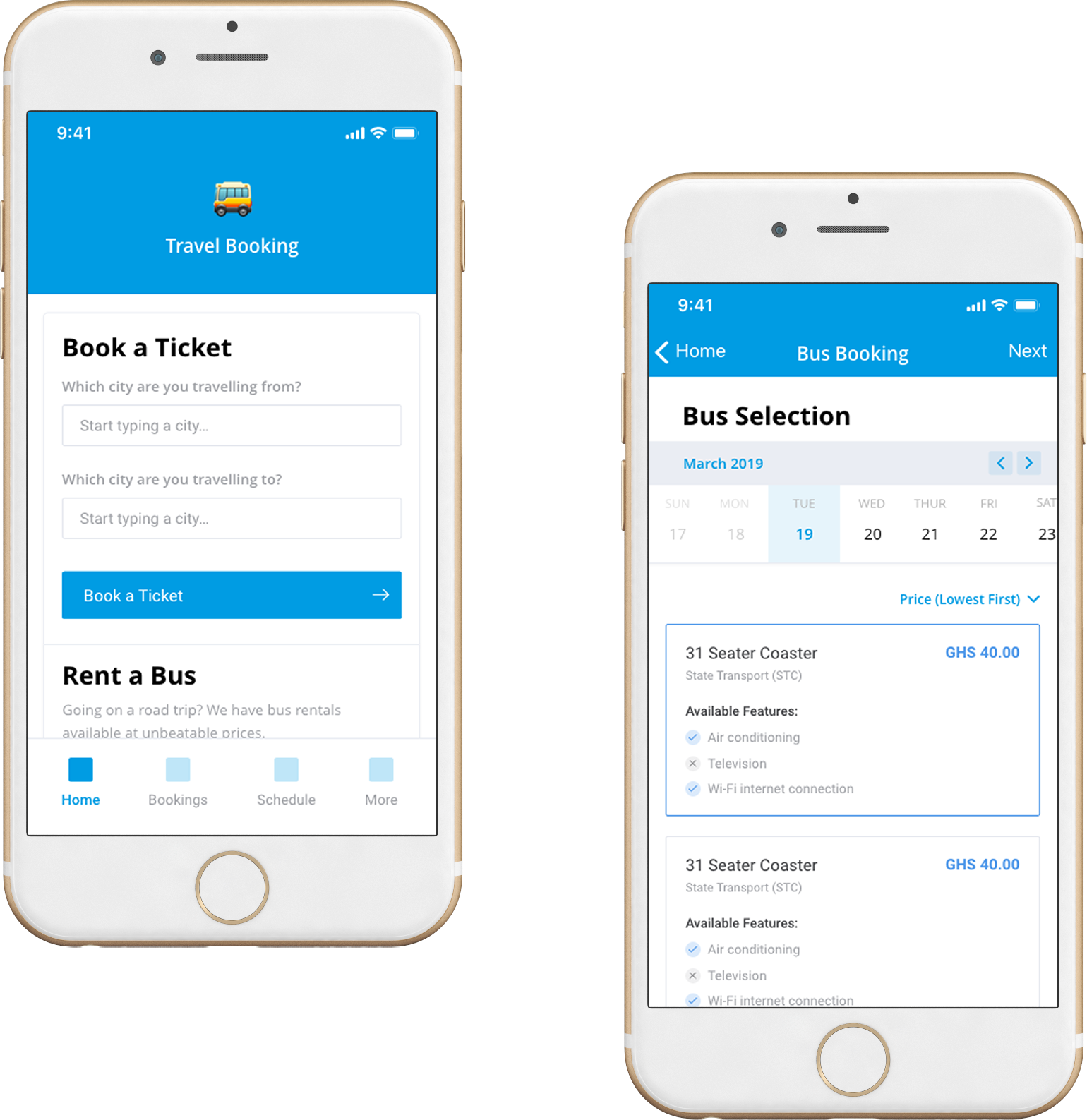 Screens of transport app I designed
