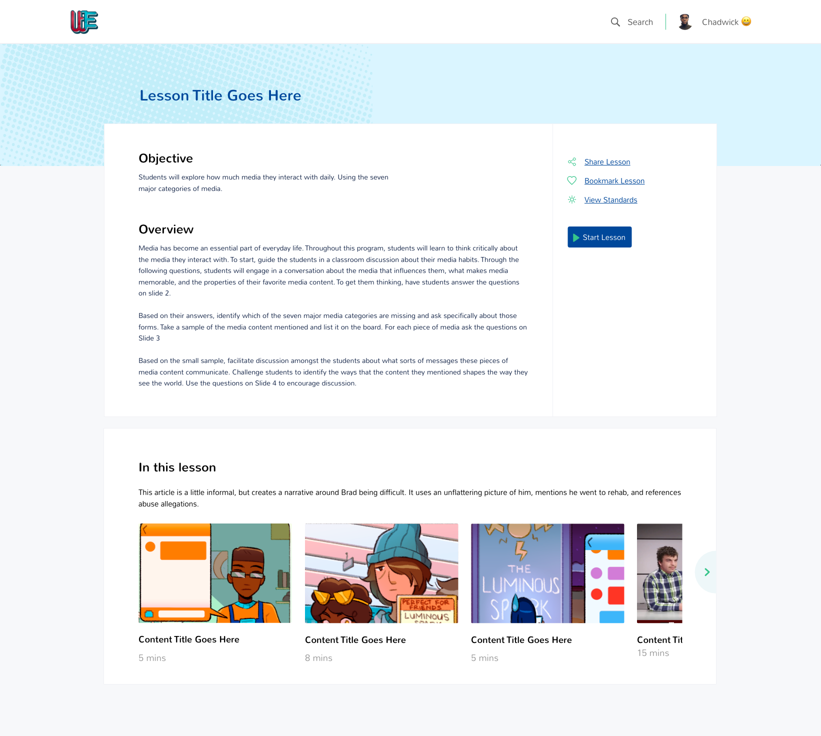 the lesson overview screen